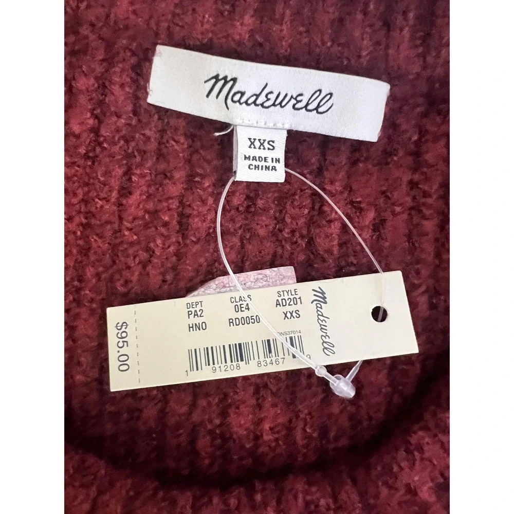 Madewell Sweater Womens XXS Burgundy Rib Knit‎ Pullover Wool Blend Crewneck Cozy